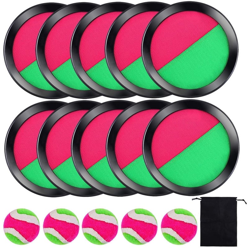 Cooraby Toss and Catch Paddle Game 5 Set Paddle Toss and Catch Ball Sport Games Suitable for Sports, Beach and Party Favor with Storage Bag, 10 Paddles and 5 Balls - Image 1
